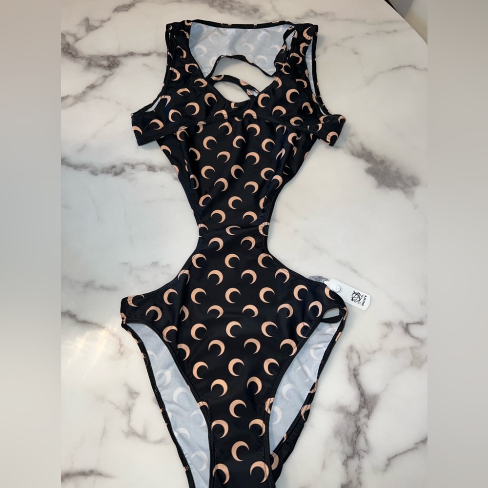 Marine Serre all-over logo-print cut-out swimsuit